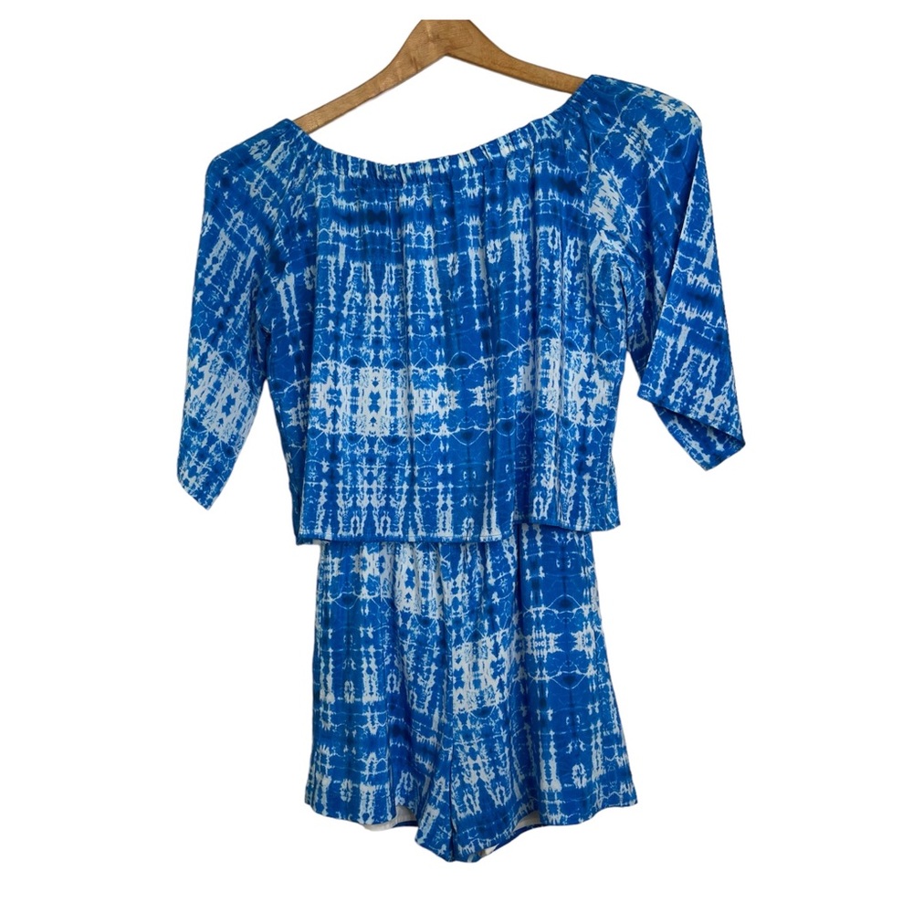 Amanda Uprichard Nirvana Sky 100% Silk Off Shoulder Romper Sz M Elegant Summer